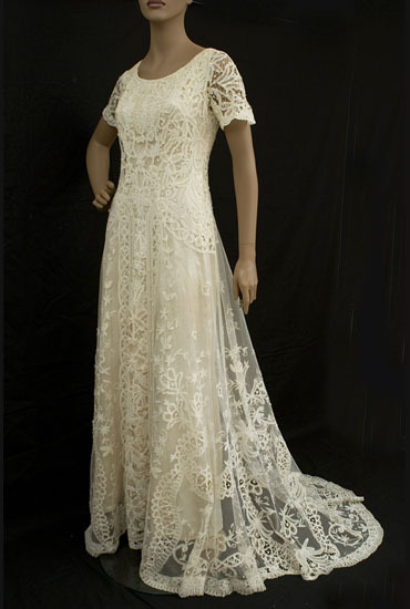 Edwardian clothing at Vintage Textile 2213 princess lace wedding gown