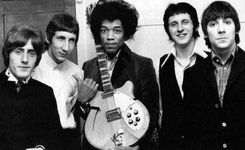 Jimi Hendrix with The Who (Roger Daltrey, Pete Townshend, John Entwistle, Keith Moon)