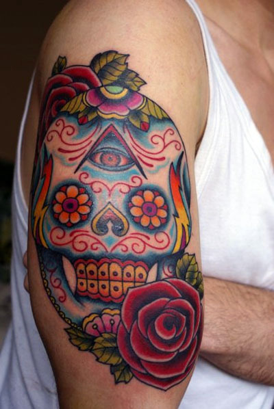 My first tattoo. A mexican skull made by Chrille Wagner.I will get loads