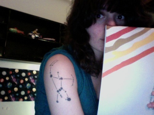 This little princess went to a tattoo parlor and paid him to tattoo three this is the constellation orion, done in august 2009. i got the specific