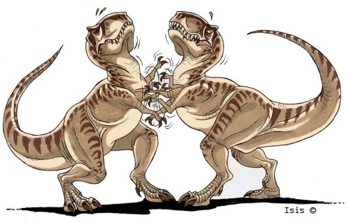 2 gay dinosaurs fighting
