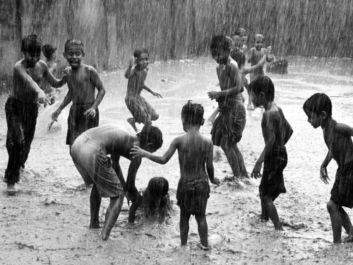 children playing. Children Playing In Rain,