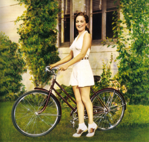 Dorothy Lamour and her Schwinn bicycle Circa 1940s