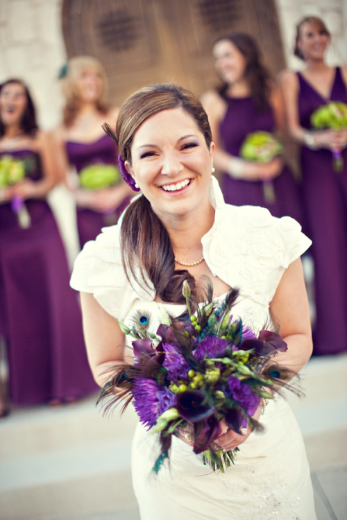 Tagged wedding bouquet purple peacock feathers 