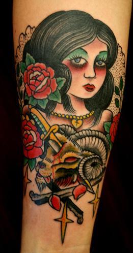 Posted July 9 2010 at 202pm in traditional tattoo gypsy rose dagger goat