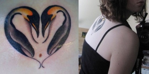 penguin tattoos. Penguins in a heart shape