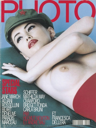 A 1993 photograph of Jane March by Helmut Newton wearing not much more than