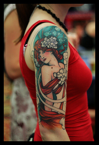 Alphonse Mucha tattoo by Jeff Gogue. Posted on September 9th, 