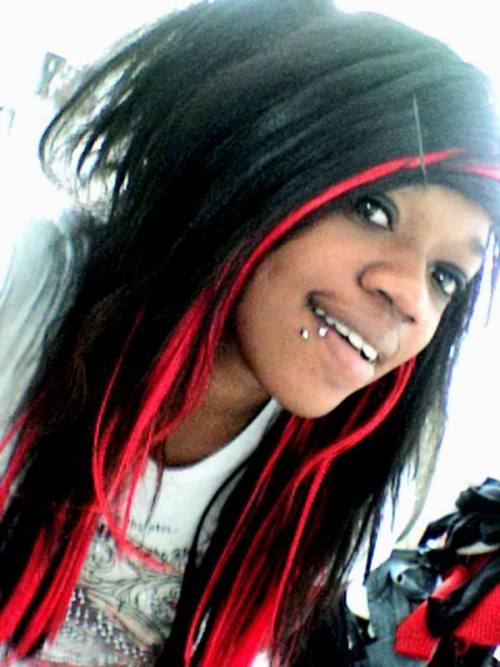 Tagged: scene, scene girl, black and red hair, lip piercing, .