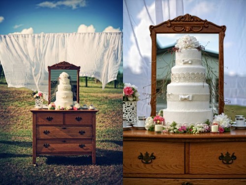 displaying your wedding cake on a dresser what a beautiful and unique idea