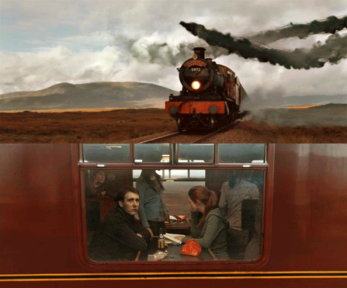 floweryscent:  “In his mind’s eye Harry seemed to see the scarlet steam engine as he and Ron had once followed it by air, shimmering between fields and hills, a rippling scarlet caterpillar. He was sure Ginny, Neville and Luna were sitting together at this moment, perhaps wondering where he, Ron and Hermione were, or debating how best to undermine Snape’s new regime.”  