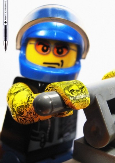 Awesome tattooed-up LEGO characters for Gray Agency's PILOT Fine-tip Pens