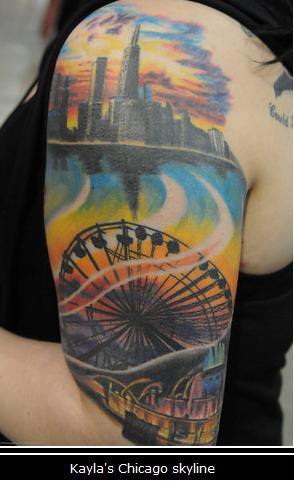 skyline tattoos. chicago skyline, navy pier