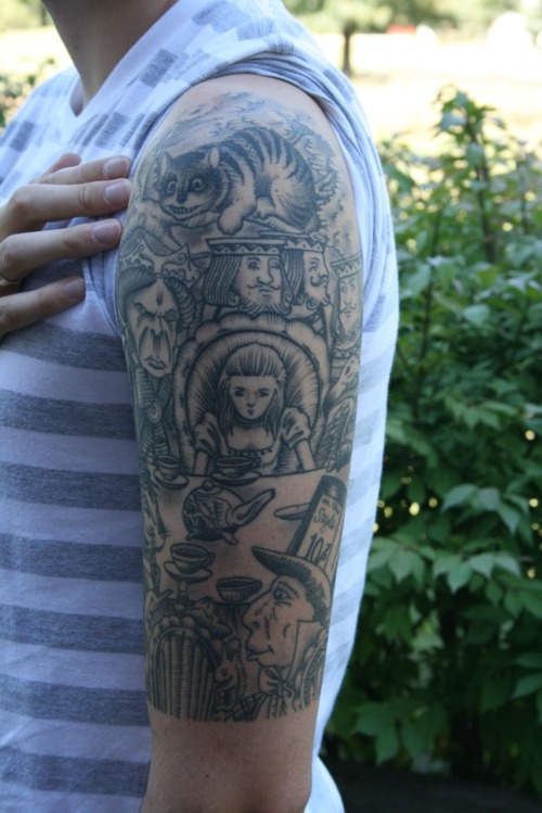 My Alice in Wonderland halfsleeve done by Eric Jenks of Fish Ladder Tattoo
