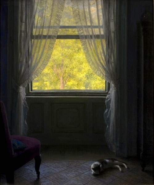stilllifequickheart:

Feodor Zakharov
Window of Central Park and Cat
Mid 20th century
