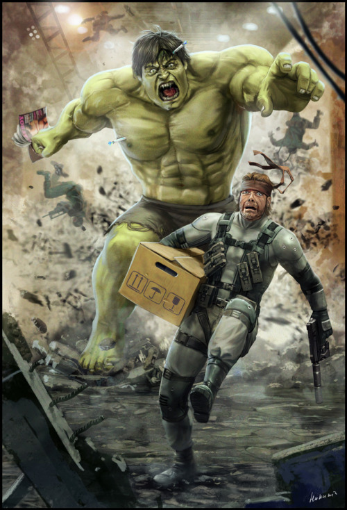 Solid Snake Vs. Hulk
svalts:

Solid Snake Vs. Hulk // by Honukin
Snake’s face is priceless xD
