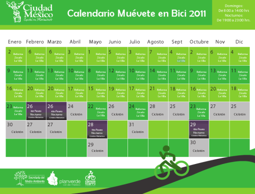 calendario 2011 mexico. Calendario Muevete en bici