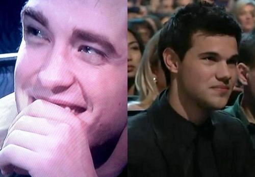 Robert Pattinson and Taylor Lautner crying when Kristen Stewart won the People’s Choice for Best Movie Actress.