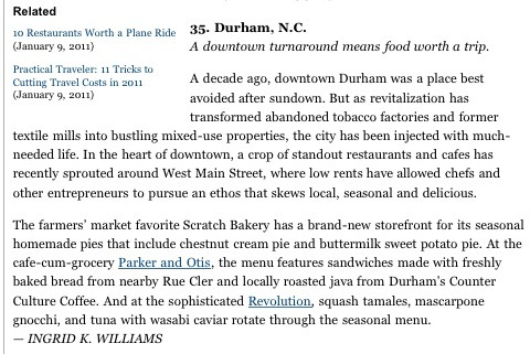 ny times top 41 places to visit in 2011: durham, nc makes it at #35