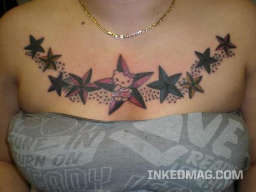 tattoos of stars on chest. Hello Kitty &amp; Stars Chest Piece Tattoo