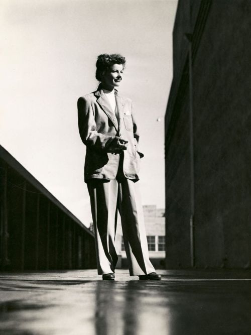 Katharine Hepburn on the MGM lot during the filming of Without Love (1945) Calvin Klein: Your style, did it come from you? Or was it someone else that influenced you? KH: No, no one influenced me. I think that I must have been very self-conscious about my appearance, that I wanted to present something that looked as though it had just come out of the woods or something, and everyone thought, ‘I’ve never seen anything like that before.’ I liked to look as if I didn’t give a damn. I think you should pretend you don’t care … but it’s the most outrageous pretense. I said to Garbo once, ‘I bet it takes us longer to look as if we hadn’t made any effort than it does someone else to come in beautifully dressed.’ CK: Were you influenced by any of the men you knew at that time? KH: No! I never dressed up for any man. If I thought he cared how I looked, I would have thought he was a fool. I really would have. The men dressed for me, you know. Nobody ever made a pass at me unless I fully expected them to and welcomed the notion. CK: Good for you. KH: I’m rather a forbidding character. -excerpted from Washington Post Magazine interview (March 9th, 1986)