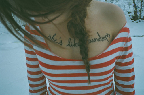  chest quote striped tattoo words she raindrops simile braid