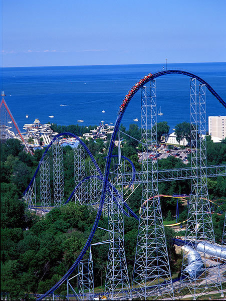 The roller coasters at Cedar