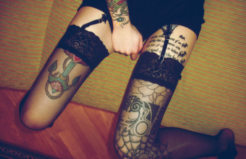 Tagged legs tights lace tattoos tatto thigh tattoo leg tattoos writing 