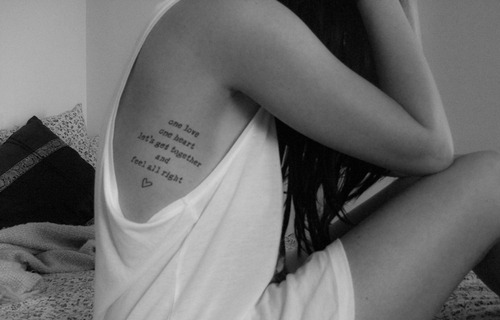  girl Black and White side side tattoo tattoo text