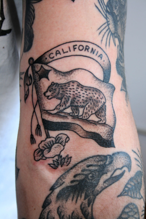 I tattooed this California flag in between two other tattoos I did a while