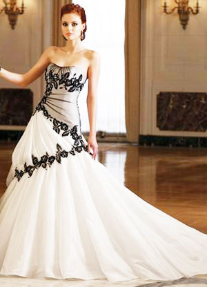 white and black wedding dress