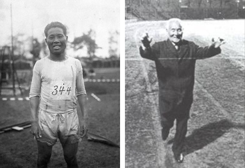 hrtbps:

The marathon runner who went missing for 50 years
 
Shizo Kanakuri disappeared while running the marathon in the 1912 Summer Olympics in Stockholm. He was listed as a missing person in Sweden for 50 years — until a journalist found him living quietly in southern Japan.
Overcome with heat during the race, he had stopped at a garden party to drink orange juice, stayed for an hour, then took a train to a hotel and sailed home the next day, too ashamed to tell anyone he was leaving.
There’s a happy ending: In 1966 Kanakuri accepted an invitation to return to Stockholm and complete his run. His final time was 54 years, 8 months, 6 days, 8 hours, 32 minutes and 20.3 seconds — surely a record that will last forever. (via)
