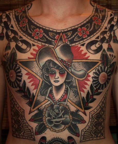 tattoome Traditional chest tattoo by Stuart Cripwell I love Mr 