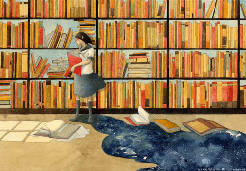 In the  library / En la biblioteca (Ilustración de Rie Nakajima)