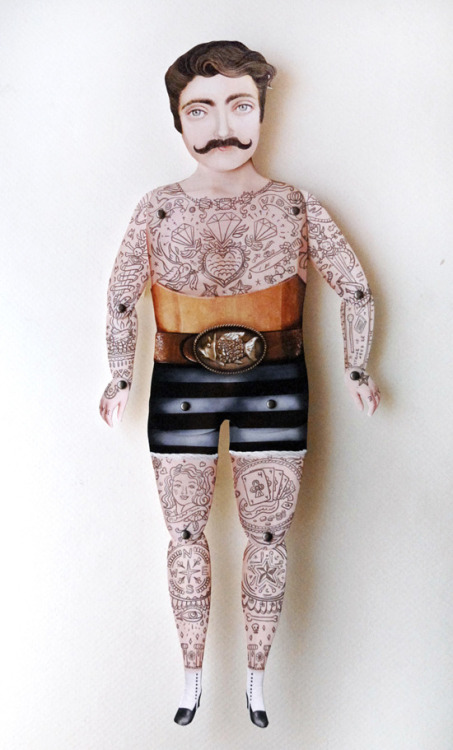 itsokaytobepluto Victorian tattooed man paper puppet by Crankbunny