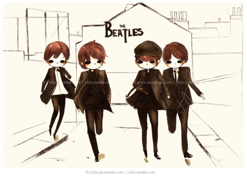 wee finally finished the coloured version of the beatles commission from a while ago :D kinda happy with how it turned out since it was just a few colours only had to add extra detail to the clothes so it wouldnt be just boring D: (attempt at simple building bg) [in case you dont remember, i was commissioned to draw an alien version of this picture -&gt;click&lt;]
cheers :D