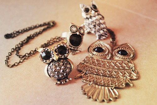 vodkaandmusicc:

i’m recently been really into owl jewelery..