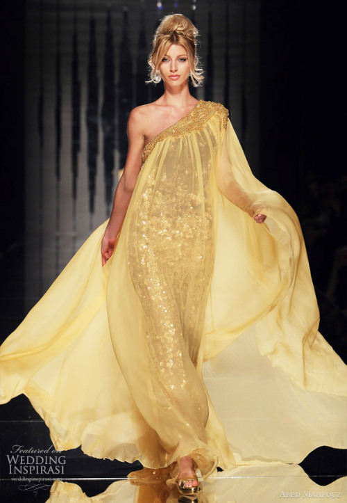Abed Mahfouz Fall 2011 Couture Oneshoulder toga style gown featuring gold 