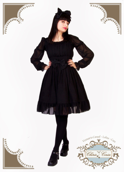  Chiffon and cotton black dress 