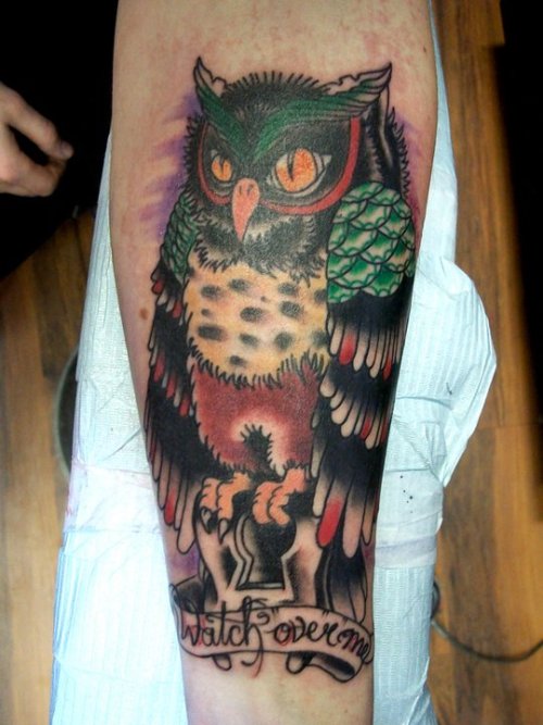 Owl on my forearm Writing says Watch Over Me Recently I had the honour 