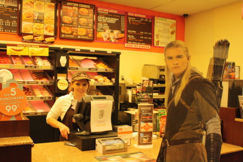Legolas shamelessly flirts with the girl at Dunkin Donuts.