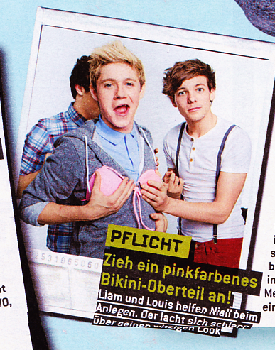 Niall and his bra ;D &#8230; His arms ..UNF
Translation : duty
Drawing a pinkBikini topLiam and Niall Louis to help create the.The laughs are flabby

HAHA i used google translate btw :L some post an accurate translation