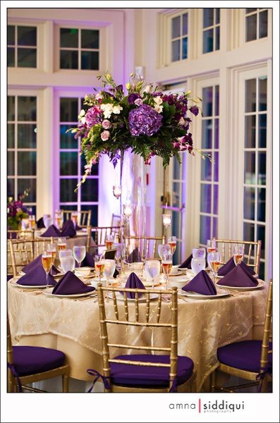 purple gold wedding wedding reception dining dining room decoration design 