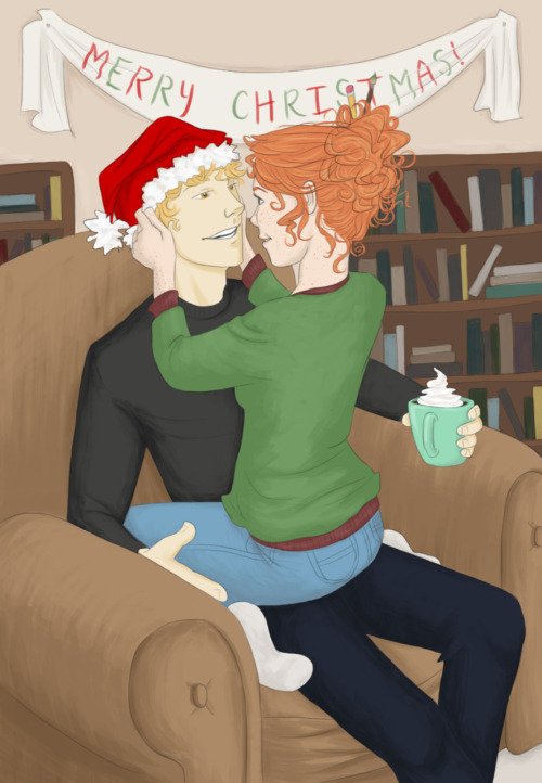Merry Christmas from Jace and Clary! Adorable holiday art.
Thank you, chelseabean!
chelsea&#8212;bee:

Merry Christmas and happy holidays, everyone! &lt;3
