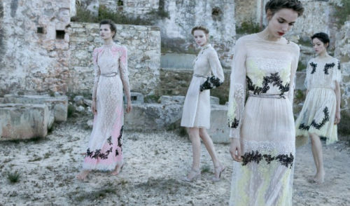 Valentino Spring 2012.
There’s a romantic atmosphere present in Valentino’s Spring 2012 campaign. Featuring four beautiful models including Zuzanna Bijoch, Bette Franke, Fei Fei Sun and Maud Welzen, photographer Deborah Turbeville captures the girls outdoors in the labels romantic designs. One of the best campaigns I have seen from the Spring 2012 season. 
© Valentino