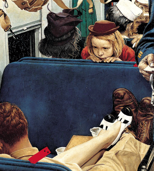 39Voyeur Little Girl Observing Lovers on a Train' Norman Rockwell Saturday