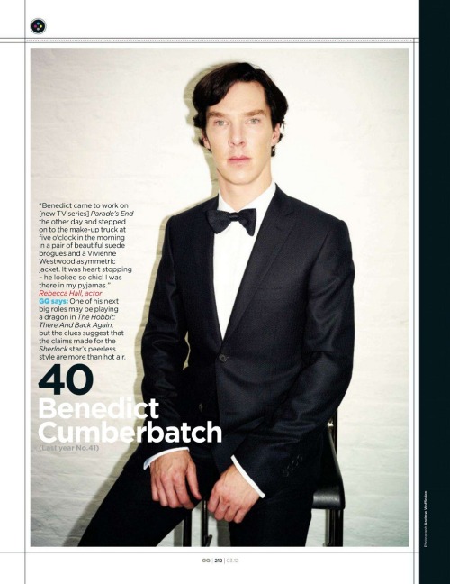 deareje:

GQ March 2012. Best Dressed Men List - No.40 Benedict Cumberbatch

