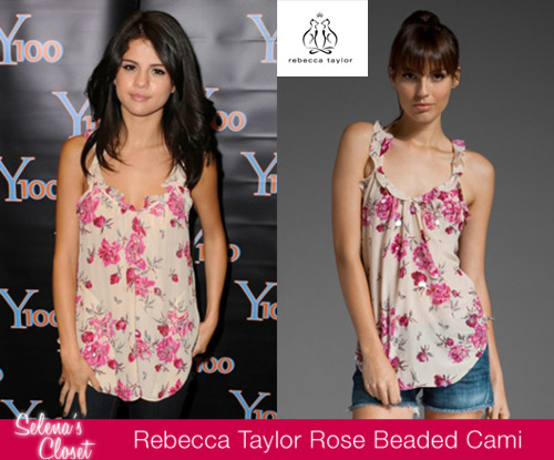 Back in June Selena was spotted at Y100 Radio wearing this cute Rebecca Taylor Rose Garden Beaded Cami. Lucky for you it&#8217;s still available and is currently discounted 30% to $207.00.
Buy it HERE. 