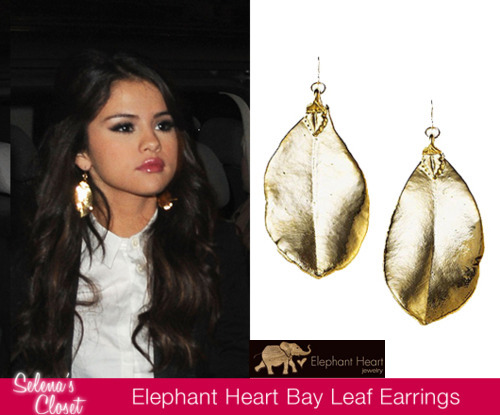 Selena sported these Elephant Heart Bay Leaf Earrings at the MTV EMA Voices Dinner in November. We love the way she&#8217;s styled these pieces with her classy suit ensemble! They&#8217;re on sale for $110.00 and can be purchased HERE.