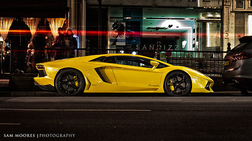 Yellow Lamborghini Aventador in profile Photo by Sam Moores